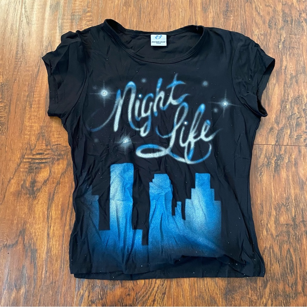 Vintage 90s y2k anchor blue black meshy graphic top